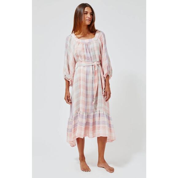 Lisa Marie Fernandez Laure Ladras Multi Plaid Guaze Dress - Picture 1 of 10